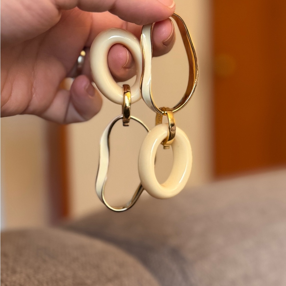 Tuckernuck Cream and Gold Asymmetrical Earrings